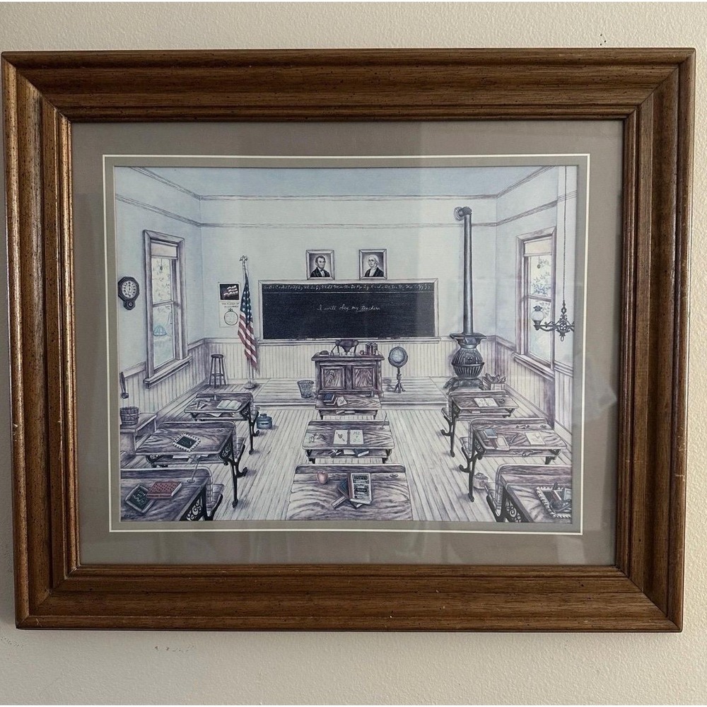 Kay Lamb Shannon Schoolhouse Art Framed Lithograph Vintage Americana Decor